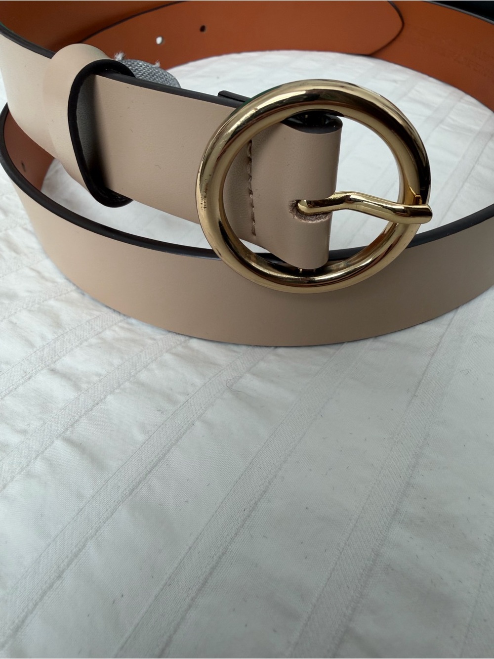 Classic Nude Leather Belt with Gold Round Buckle Small classic minimalist preppy